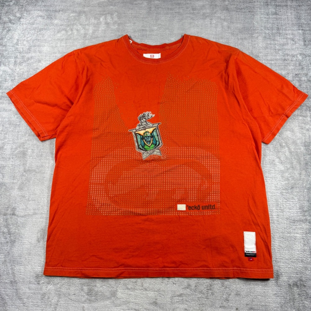 Ecko Unltd Shirt Mens XL Orange Vintage Y2K Streetwear Rhino Hip Hop Made in USA